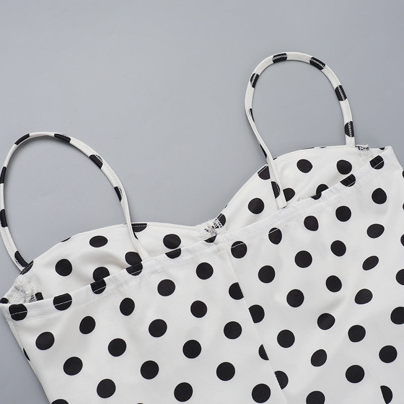 slim waist polka dot pleated Strap long dress 22