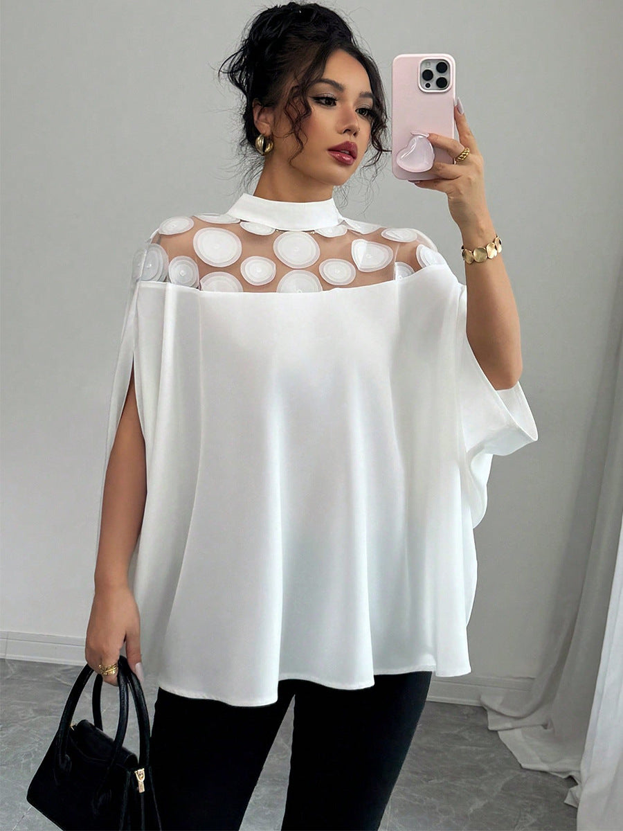 Summer Career Shirt Loose Mesh Off-Shoulder Women's Blouse