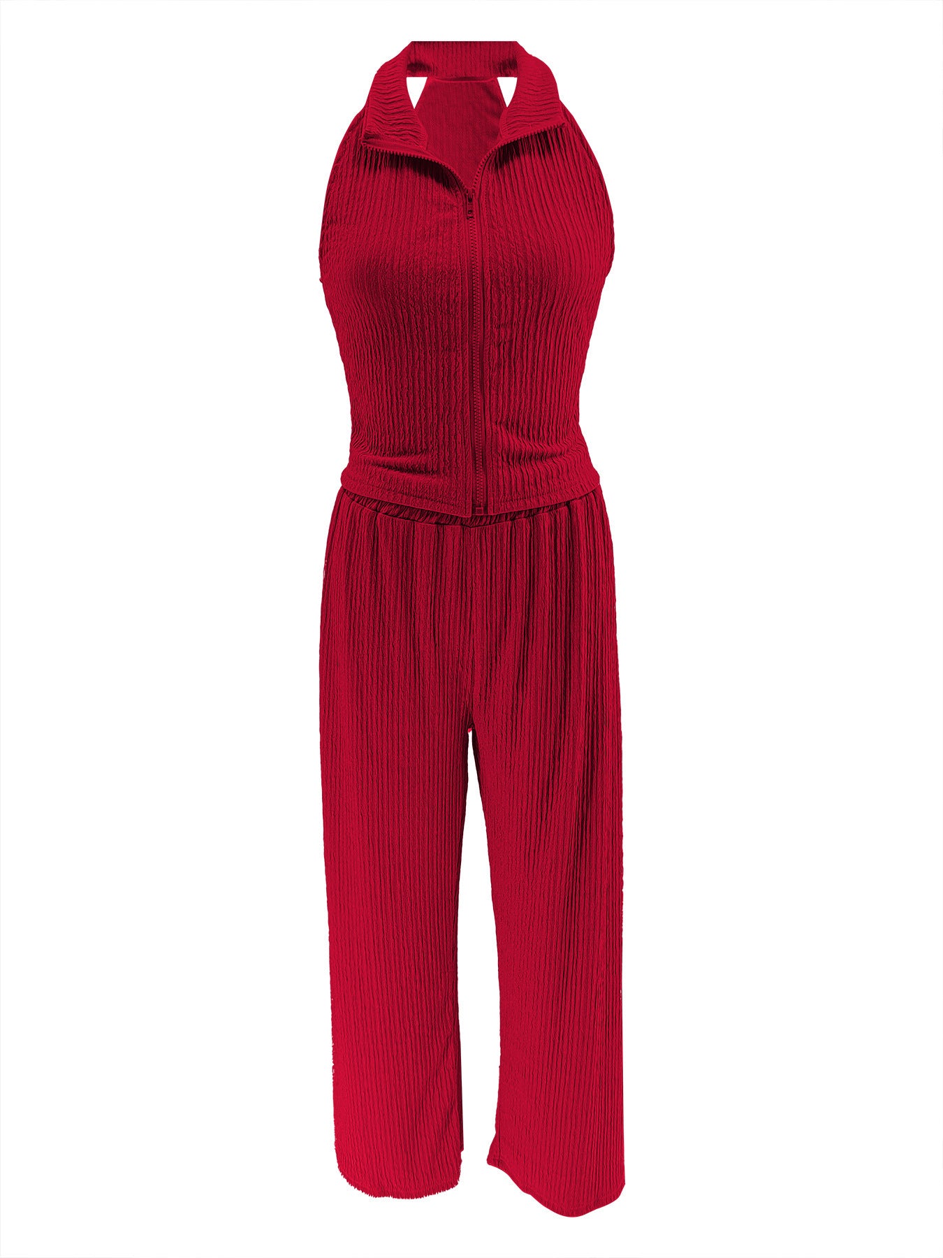 Women Summer Sleeveless Top Pleated Casual Pants Two-piece Set 9