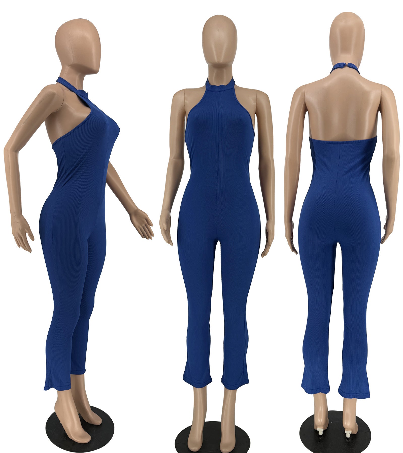 Women Casual Solid Backless Halter Neck Jumpsuit 8