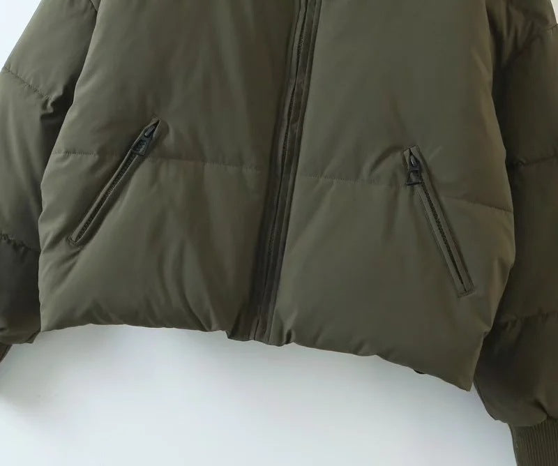 women's winter style fashion Stand Collar zipper pocket warm cotton-padded jacket 32