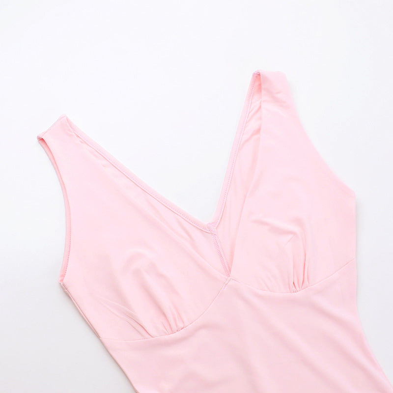 Women Spring Summer Sexy V-Neck Lotus Leaf Split Suspender Maxi Dress 28