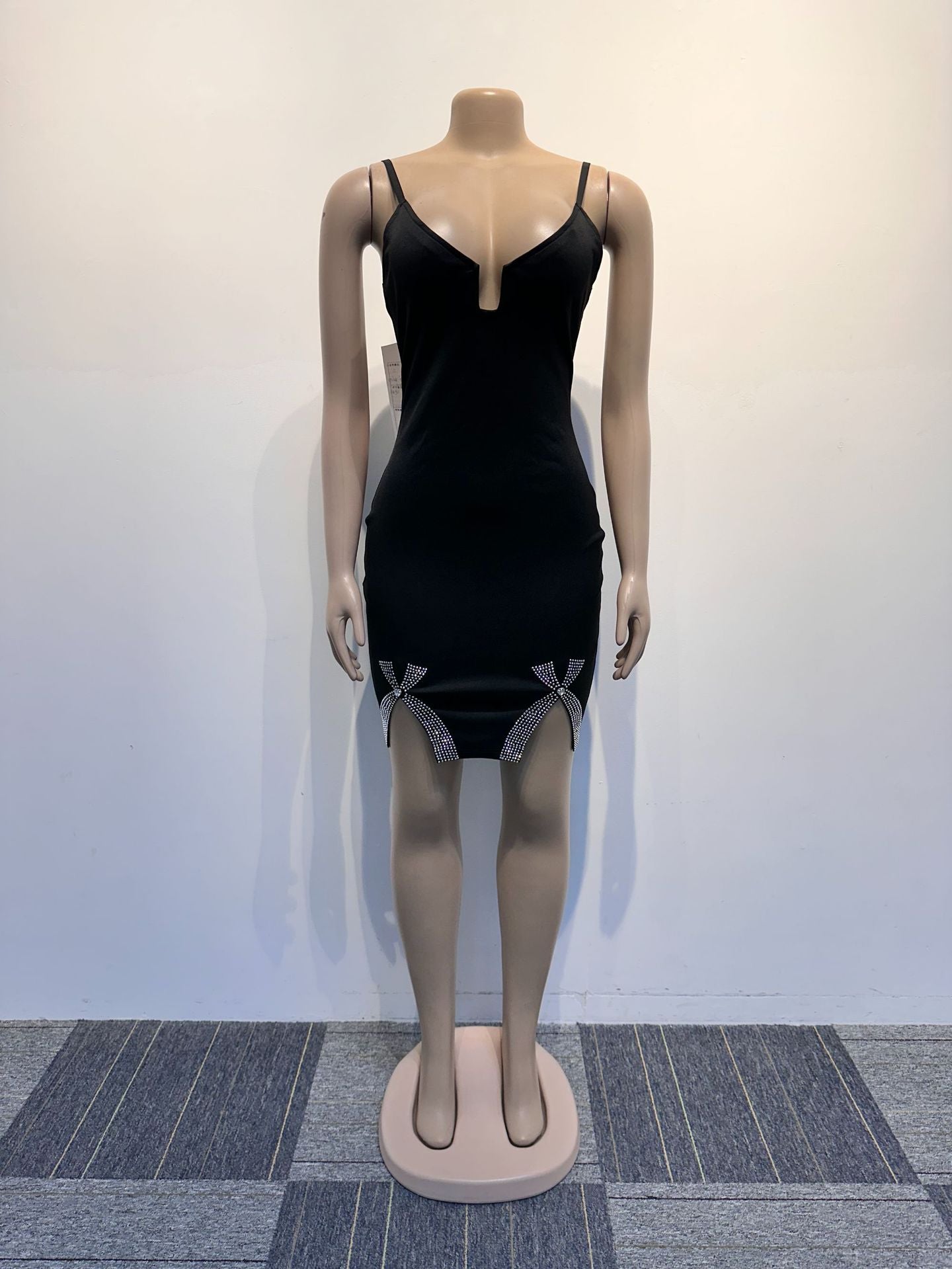 Sexy Bow-Embellished Beaded Slit Strap Bodycon Dress 13