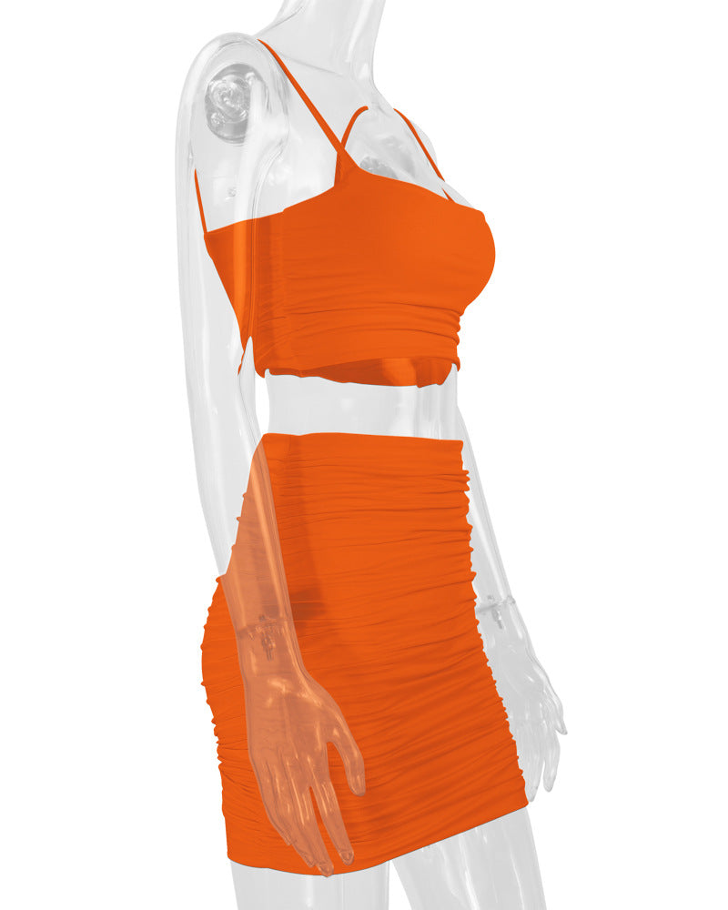 Sexy Camisole Ruched Bodycon Skirt Two-Piece Set For Women 47