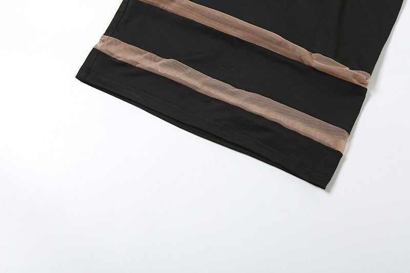 Autumn Women's Sexy Mesh Patchwork High Neck High Waist Slim Long Dress 16