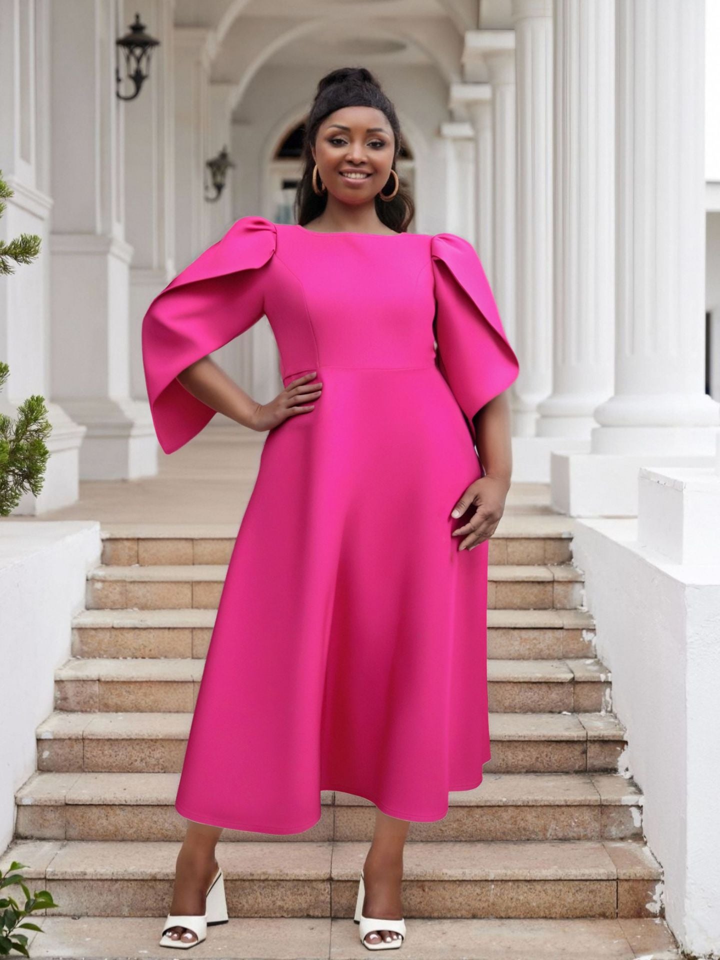 Plus Size Women Party Ruffle Sleeve Dress 5