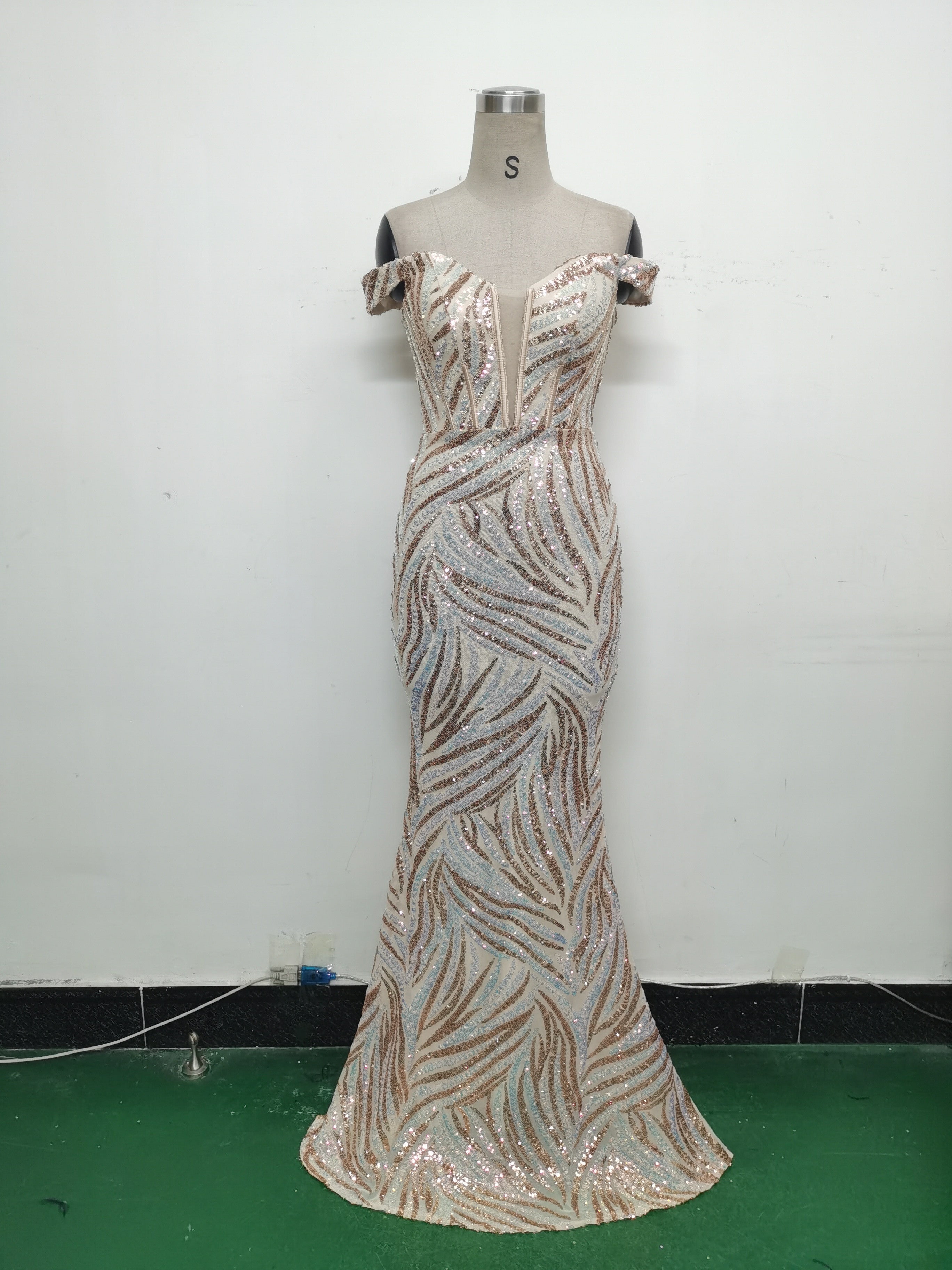 Women Off Shoulder Sequins Evening Dress 15