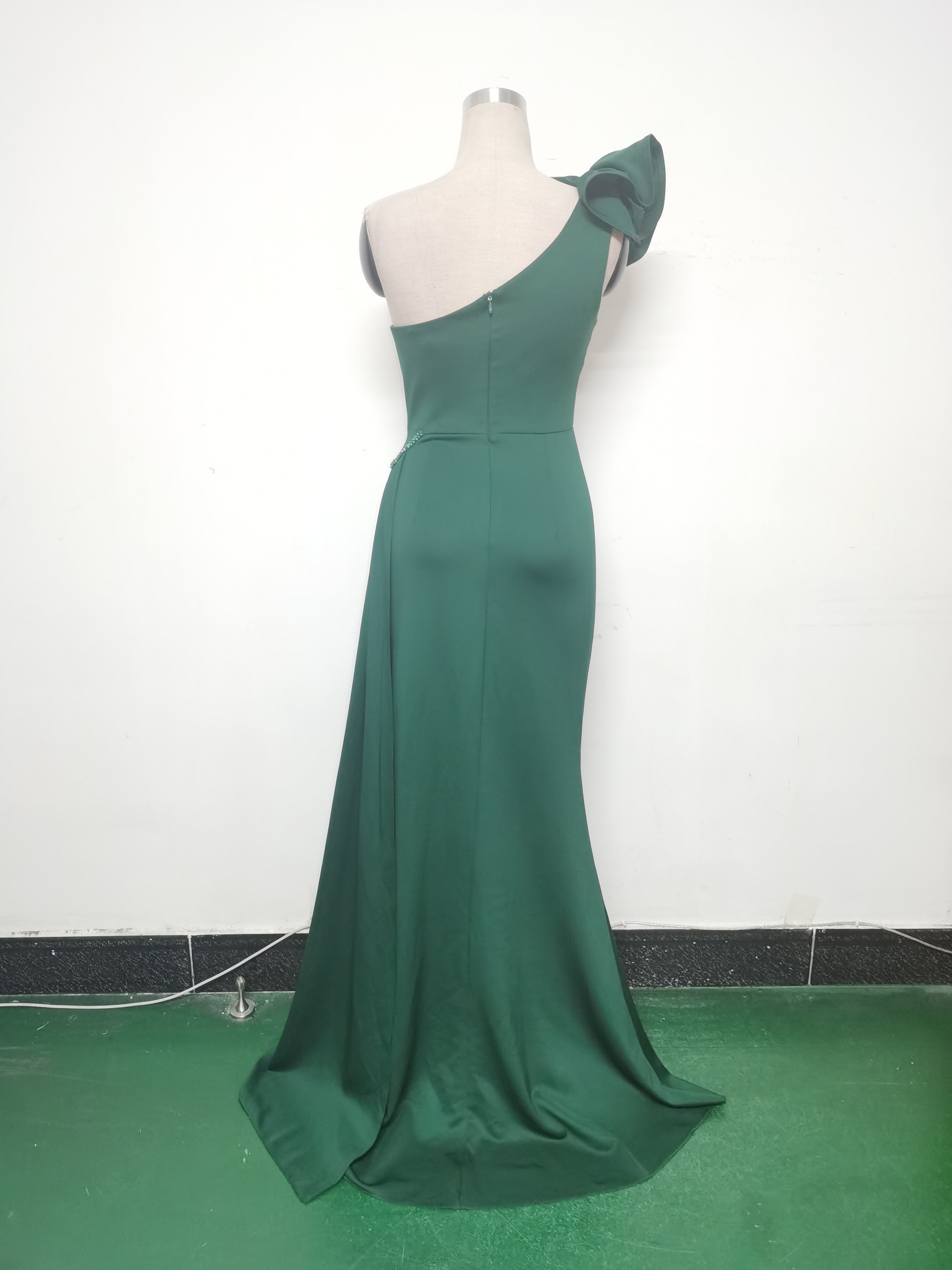 Elegant Flower Slash Shoulder Slit Evening Dress 23