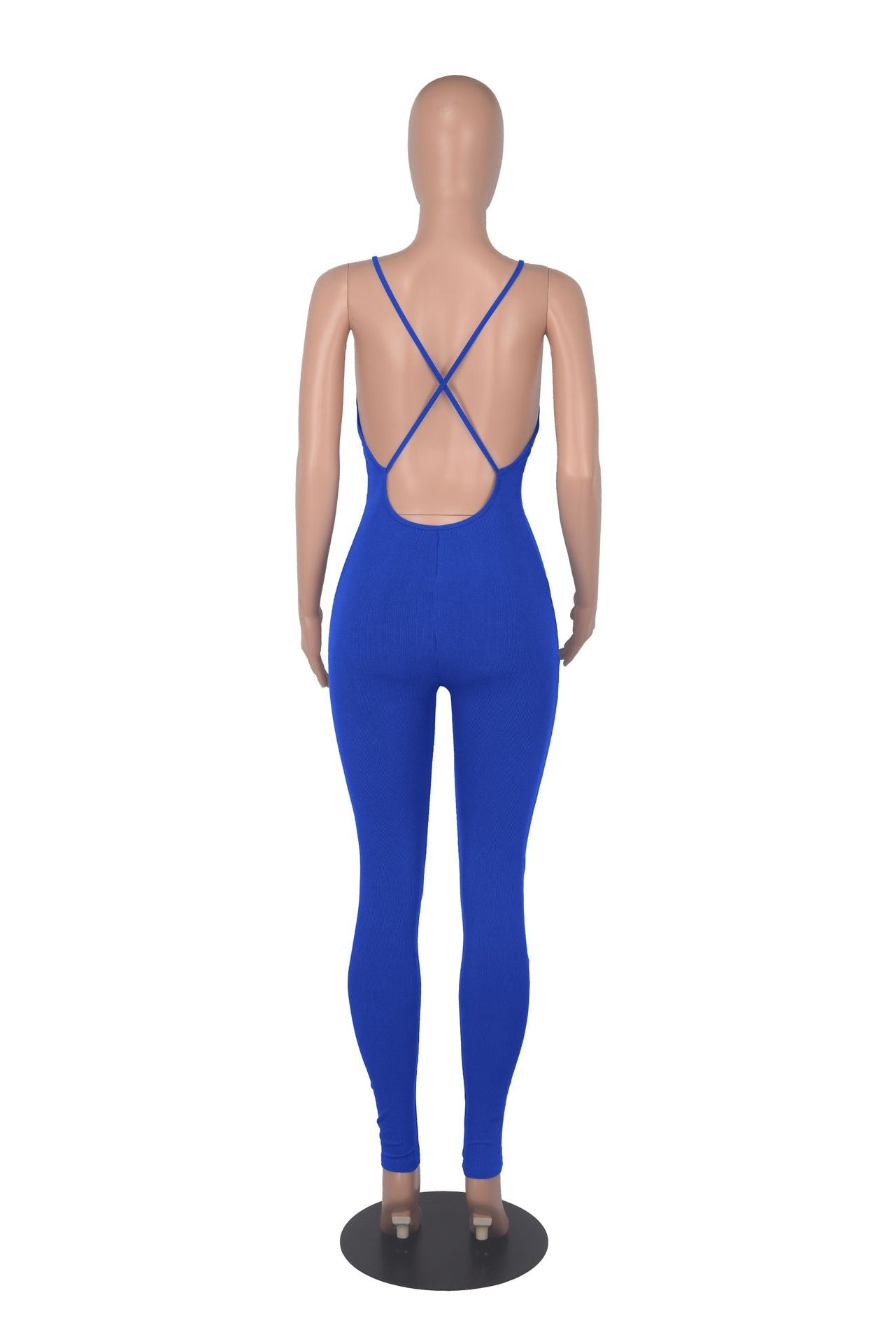 Women Solid Rib Suspender Yoga Jumpsuit 21