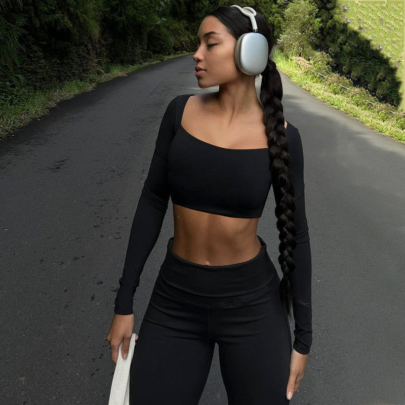 Women Solid Long Sleeve Square Neck Top and Bell Bottom Long Pants Casual Two-piece Set 4