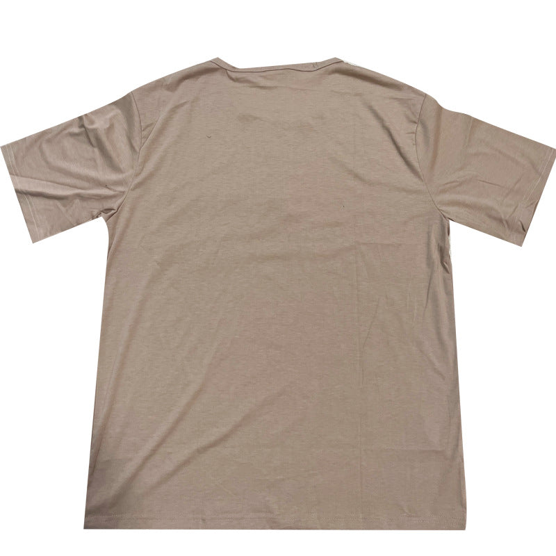 Men's Solid Button Stand Collar Short Sleeve T-shirt 22