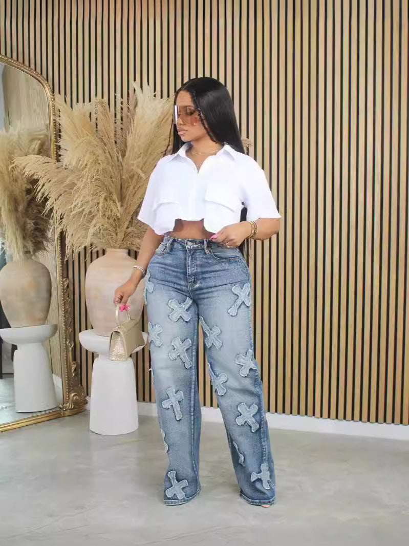 Spring Summer Women's Short Sleeve Solid Color Short Sleeve Crop Shirt 6