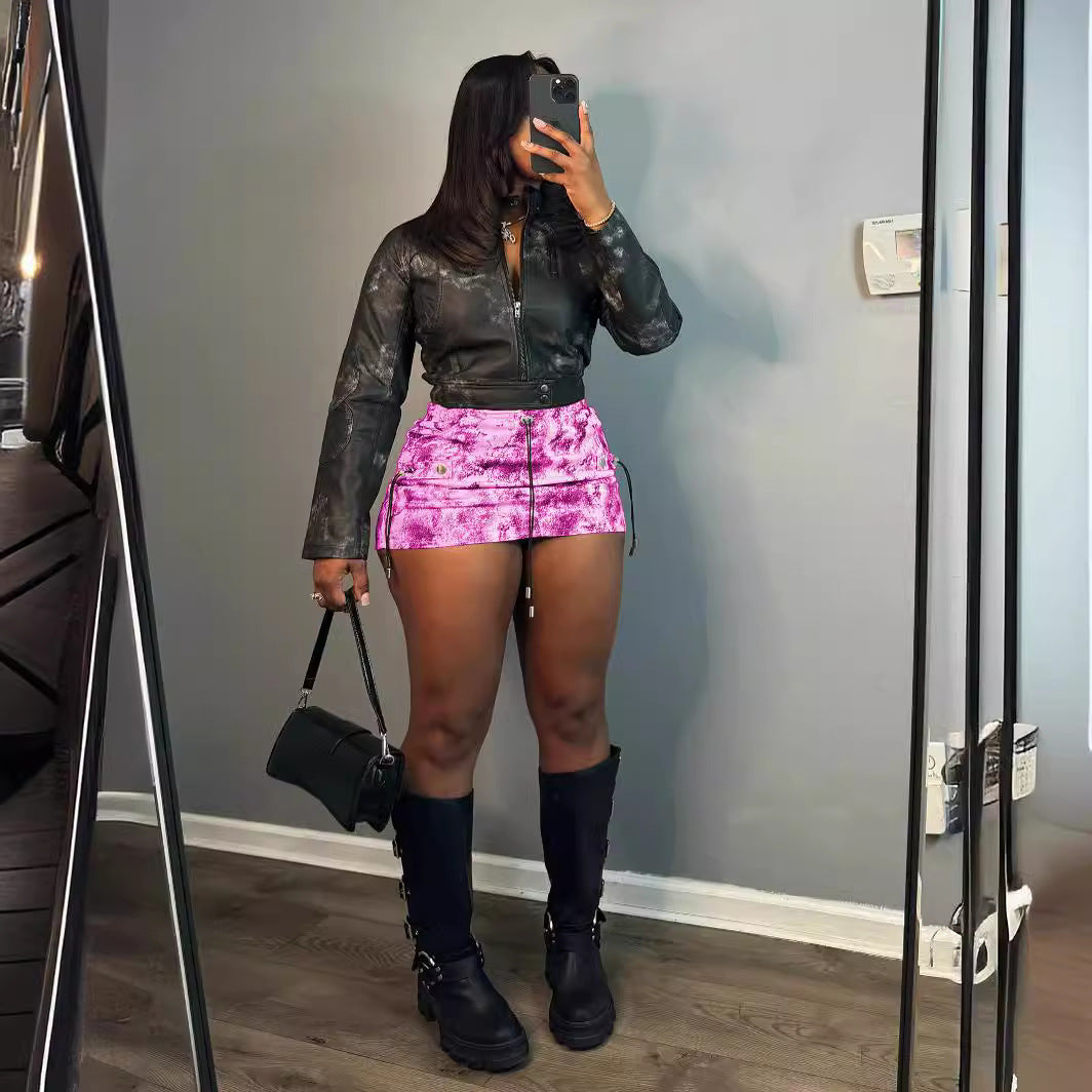 Women Printed Pleated Casual Pocket Skirt 9