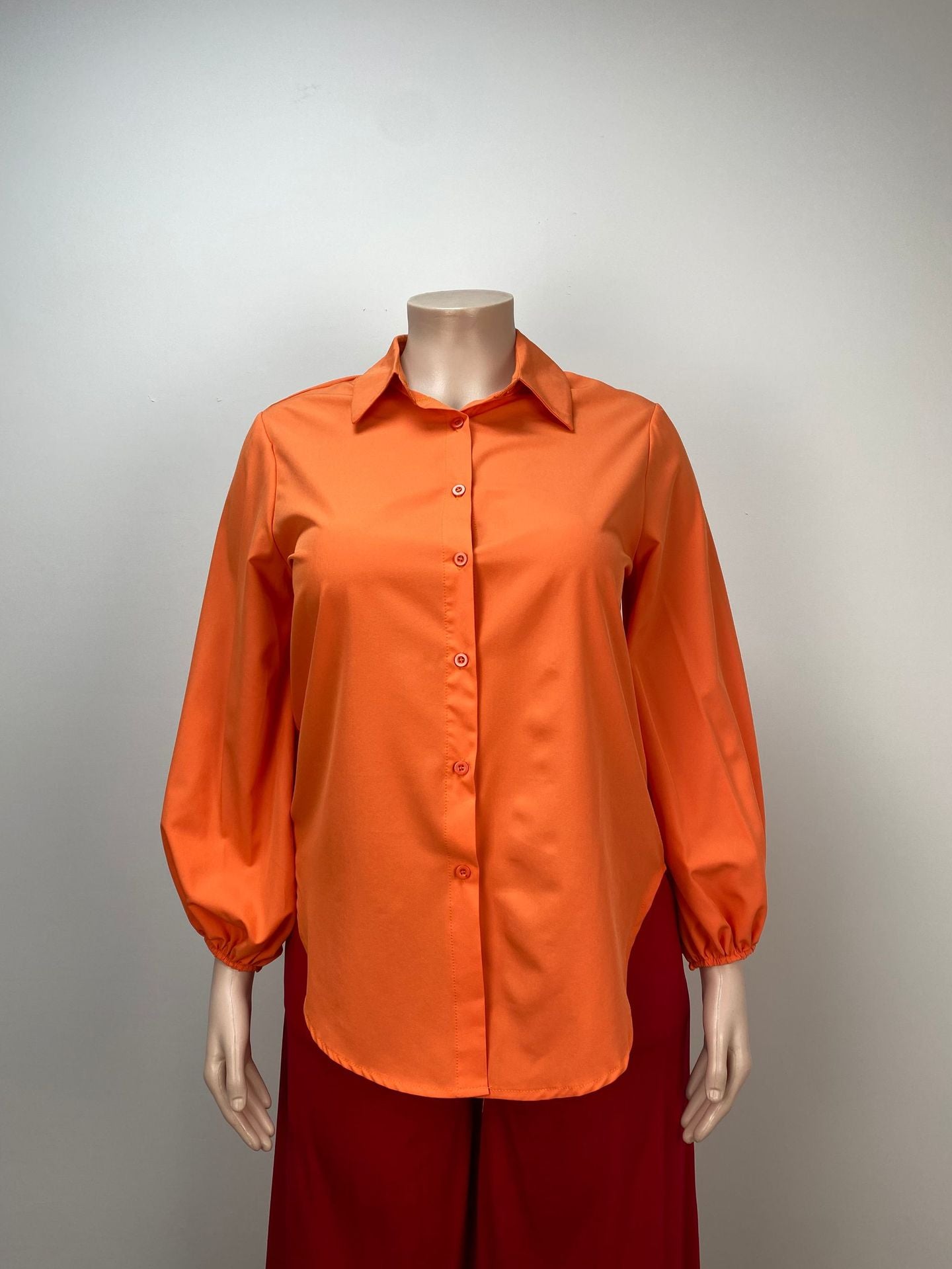 Plus Size Solid Loose Lantern Sleeve Shirt 3