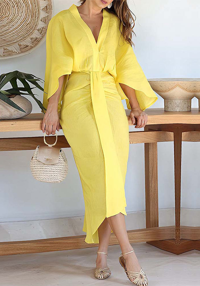 Women irregular Bat Sleeves V-neck Dress