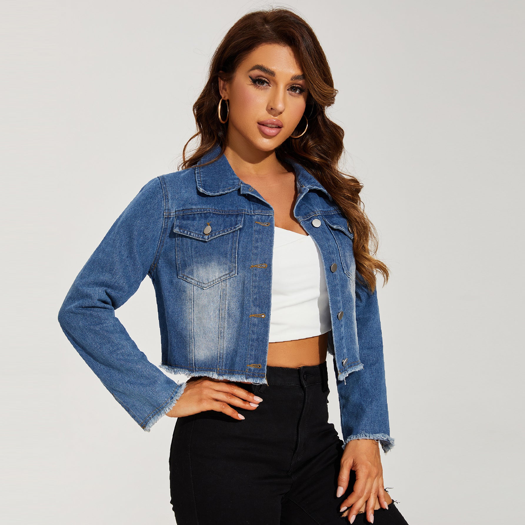 Women's Distressed Short Denim Jacket