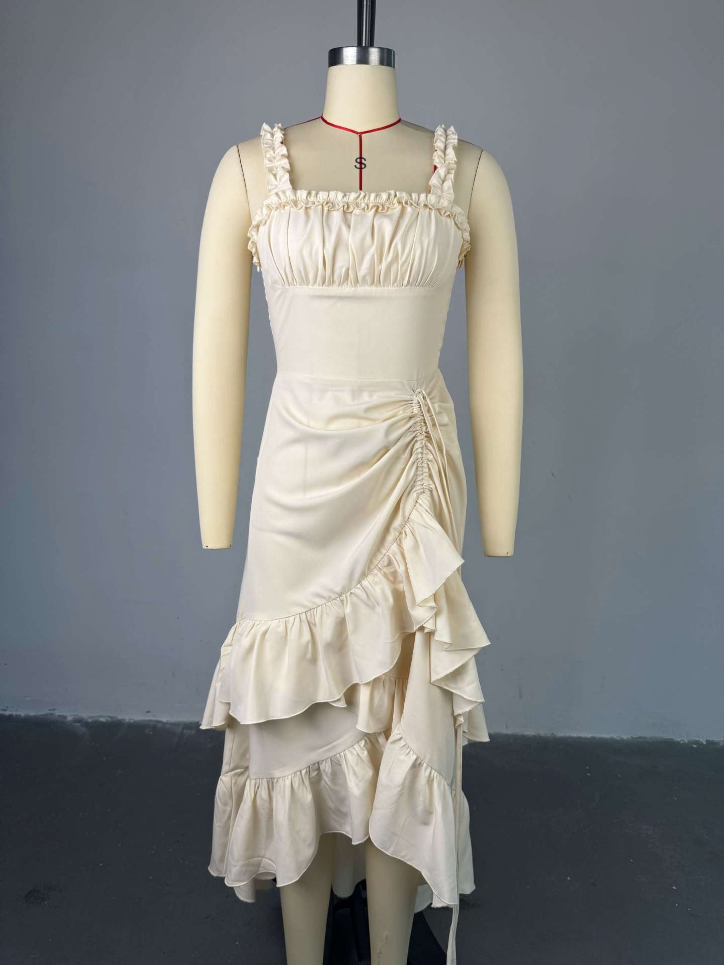 Women's Summer Sweet Straps High-Waist Ruffle Dress 6