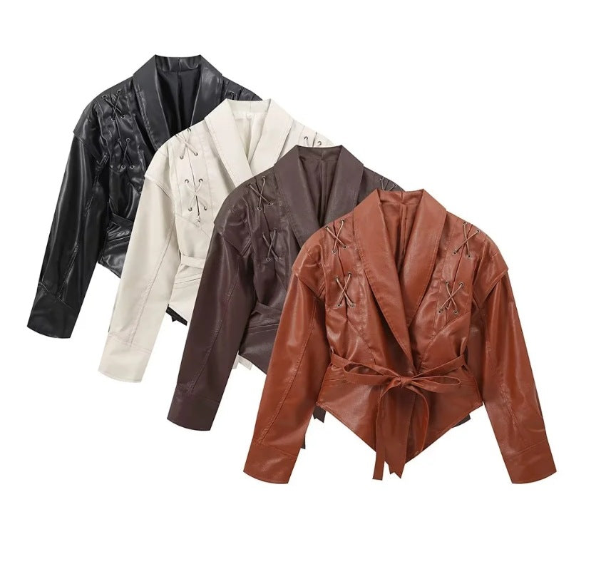 Women's American Retro Casual Faux Leather Jacket 27
