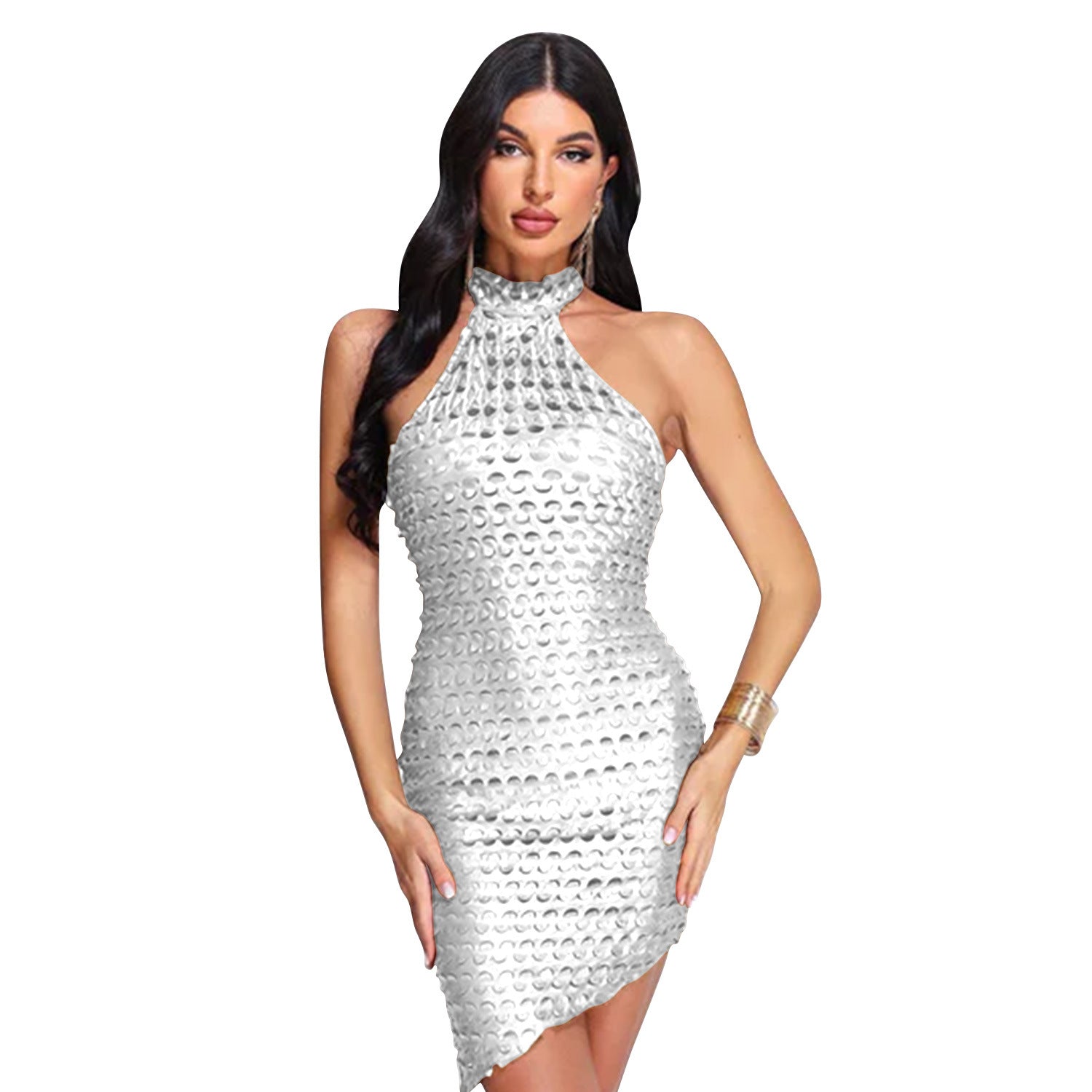 Fashion Women's Solid Color Sleeveless Low Back Halter Neck club Dress 15