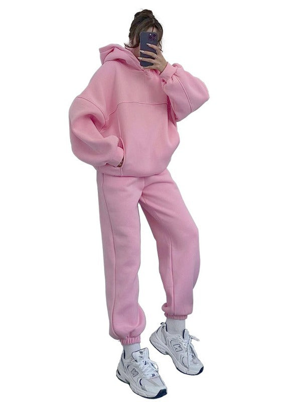 Women Solid Hoodies and Pant Casual Two-piece Set 13