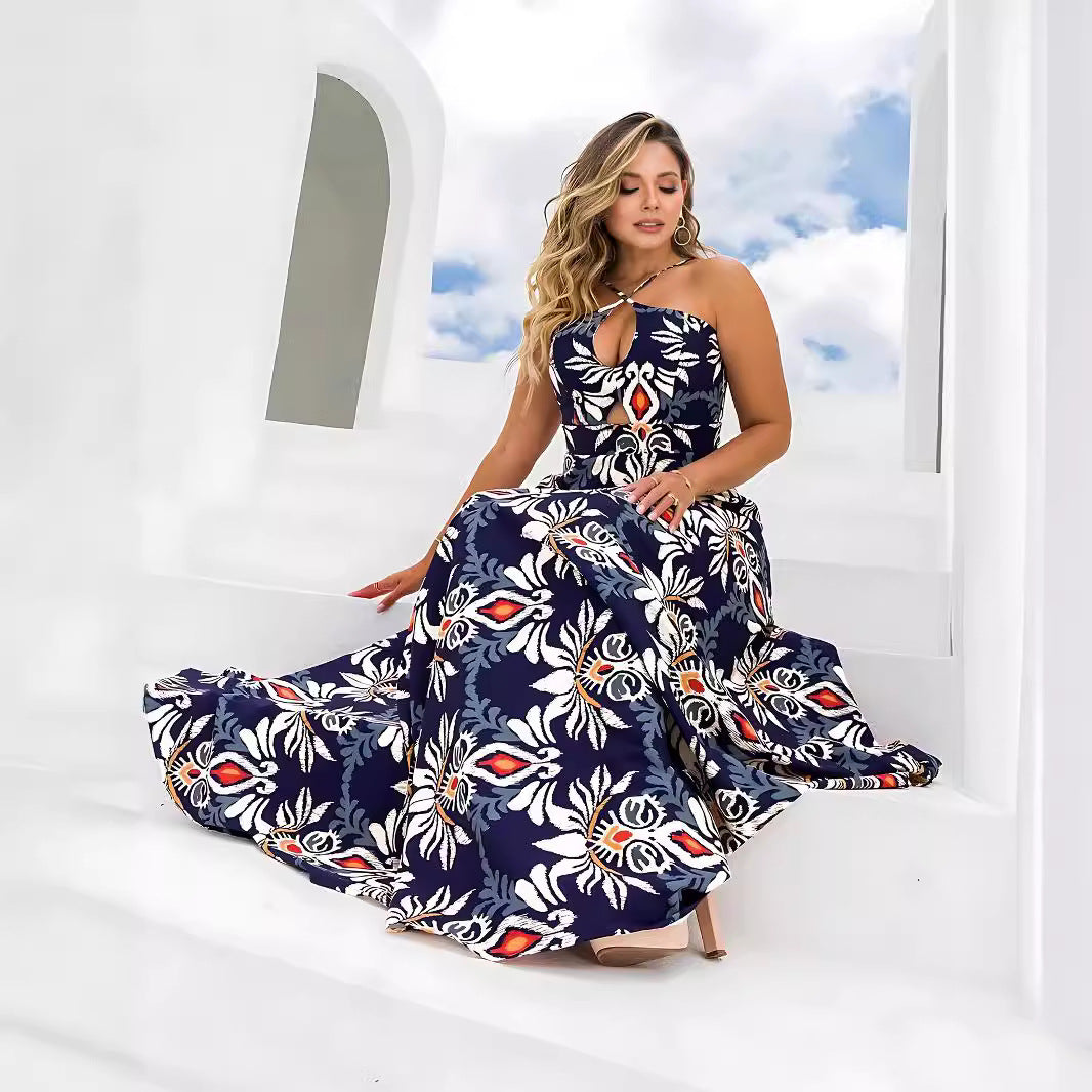 Sexy Strap Hollow Style Printed Long Dress 4