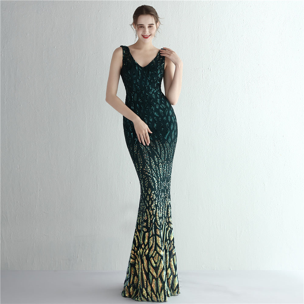 Chic Tight Fitting Long Sequin Gradient Sequin Formal Party Dress 5