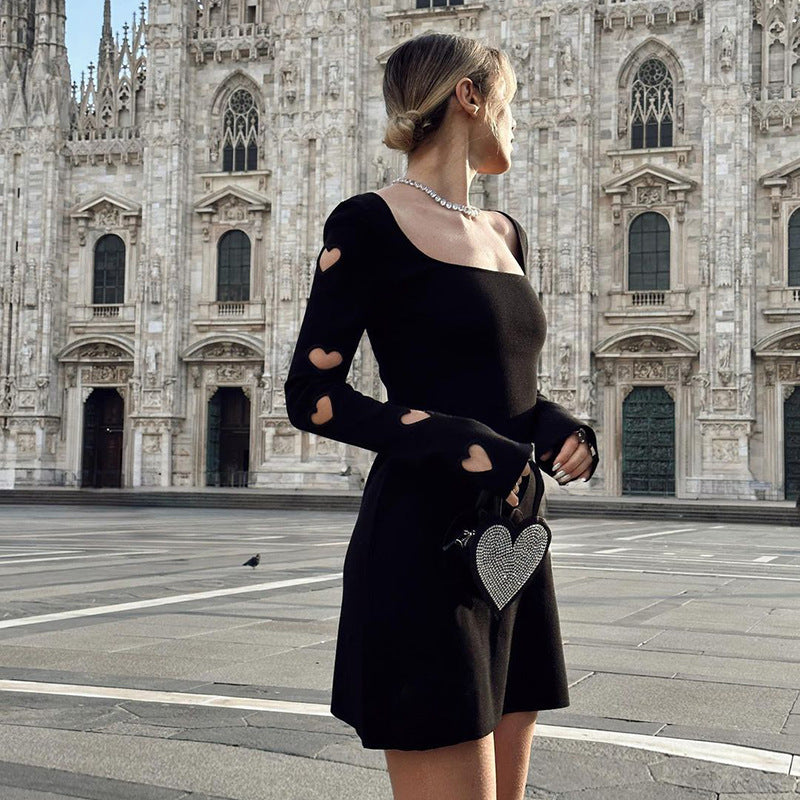 Autumn Fashion Slim Heart hollow Women Long Sleeve knitting Dress 3