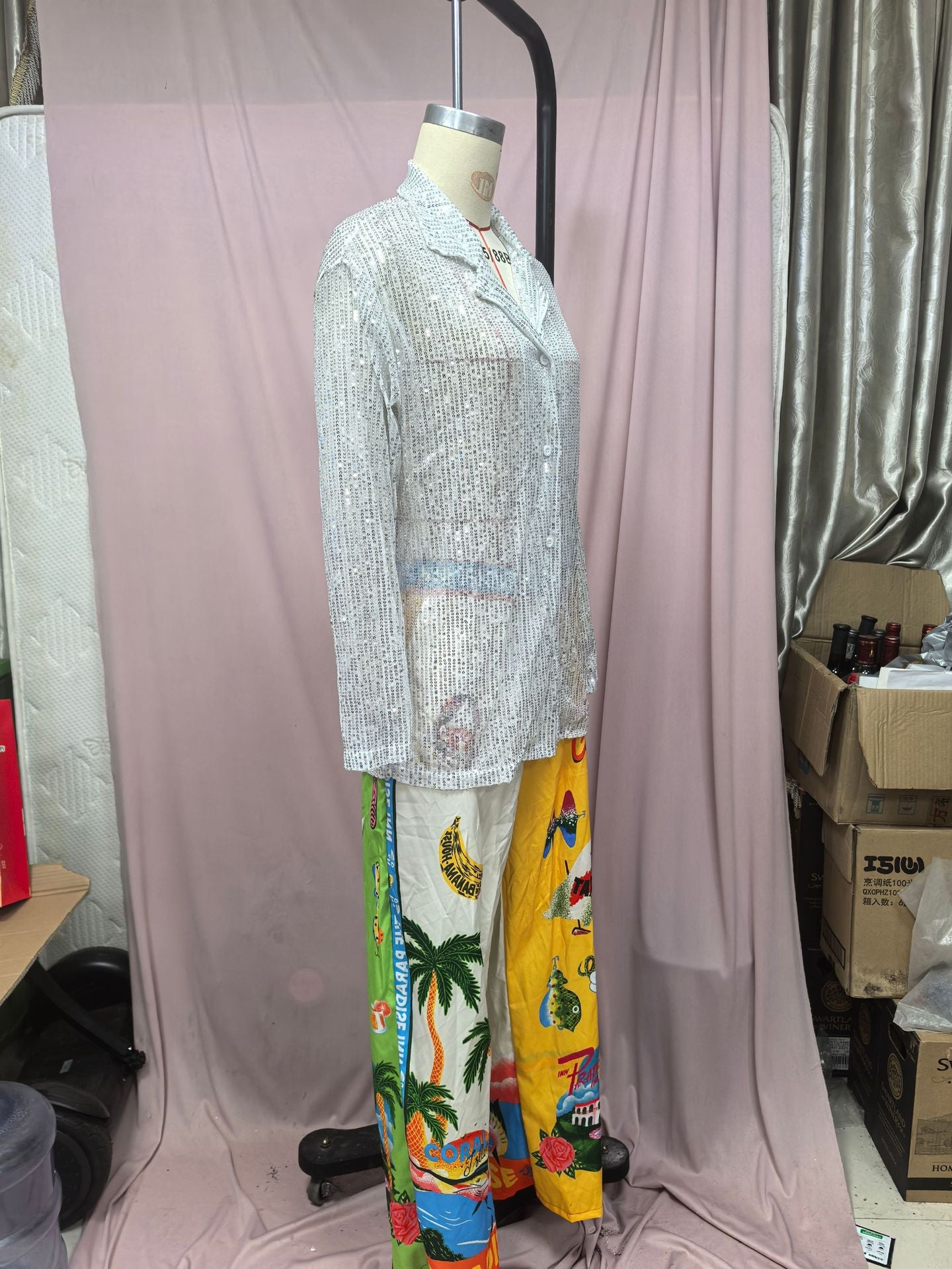 Women spring and summer sequined Top Turndown Collar long-sleeved shirt 20