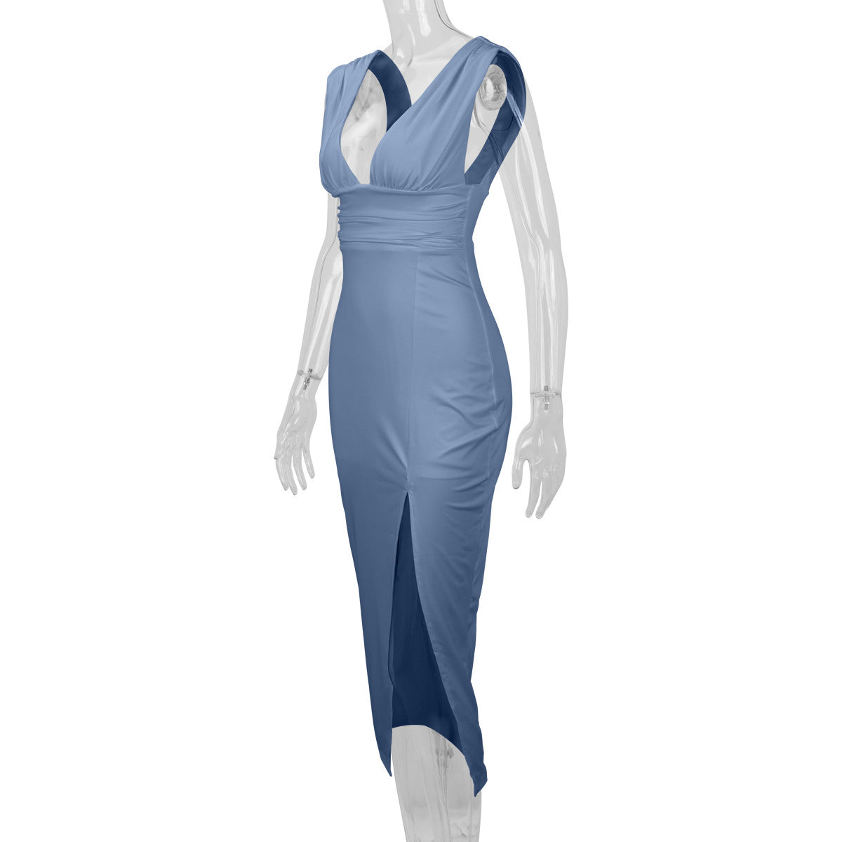 Women's Summer Fashion Deep V-Neck Slim Low Back Slit Sexy Dress 18