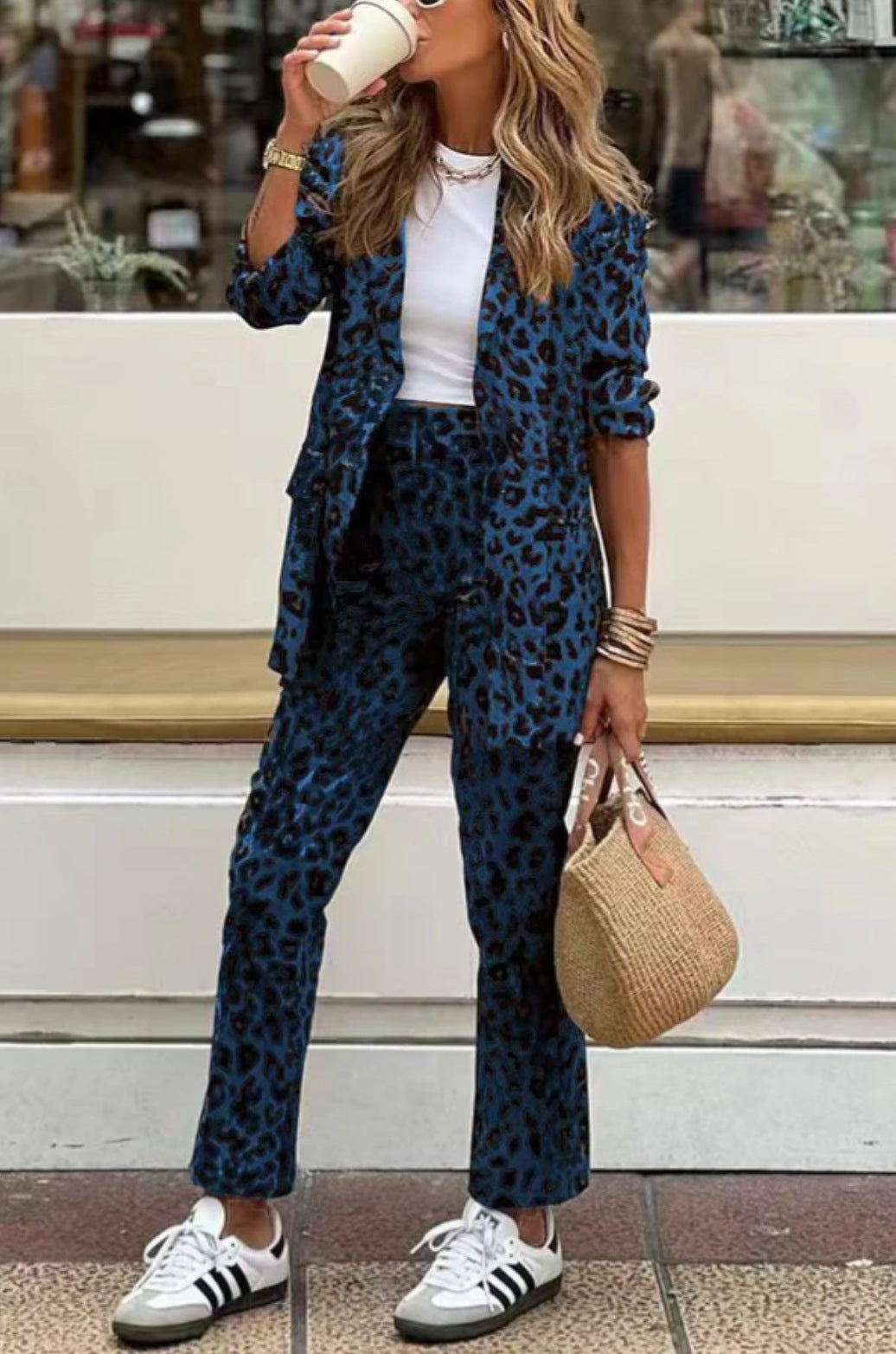 Women Leopard Print Long-sleeved Top and trousers Two Piece Set 4