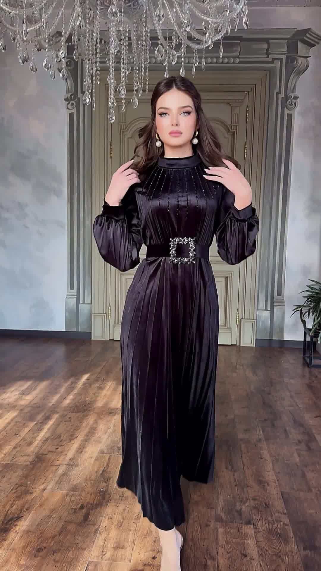 Autumn Belted Plus Size Women's Fashion Pleated Loose Chic Dress 3