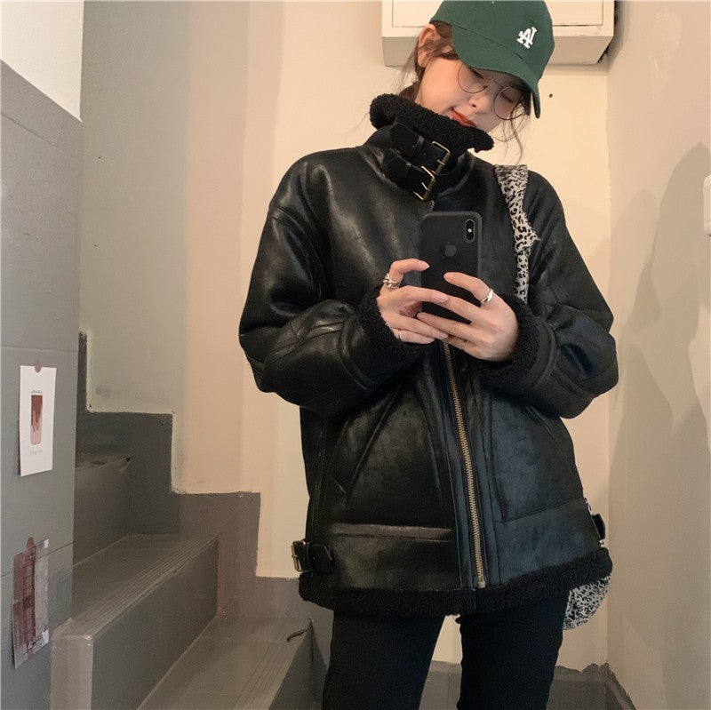 Lamb wool coat women's autumn and winter loose fur leather jacket 9