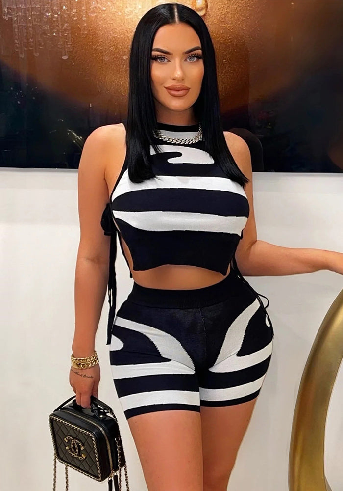 Women's Sleeveless Lace-Up Print Casual Two-Piece Set 9