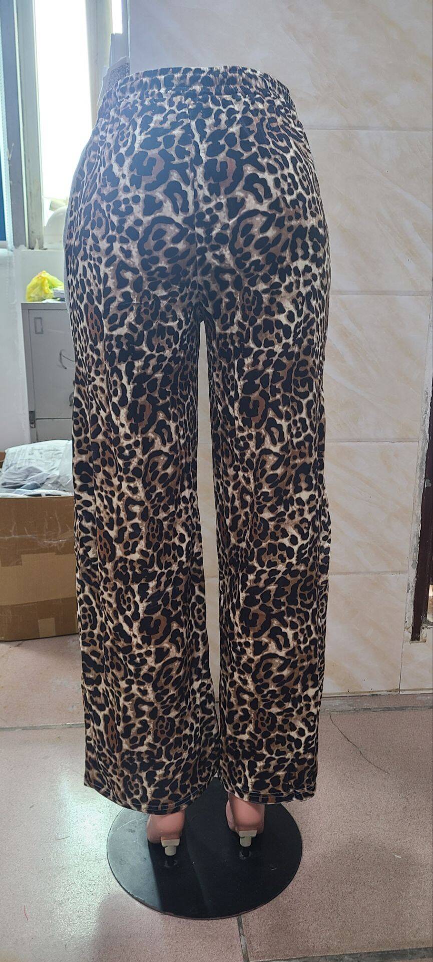 Autumn Style Street Trend Leopard Print Striped Color Block High Waist Loose Sweatpants 16