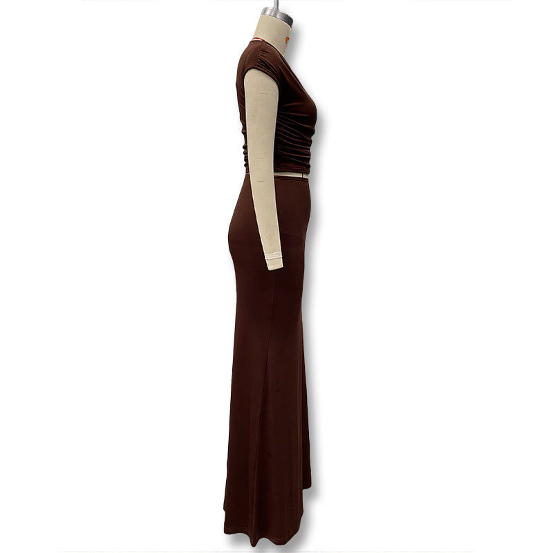 Summer solid color women Slash Shoulder Crop top high waist Bodycon skirt set 12