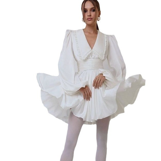 Autumn Elegant Chic Peter Pan Collar Solid Slim Waist dress 8