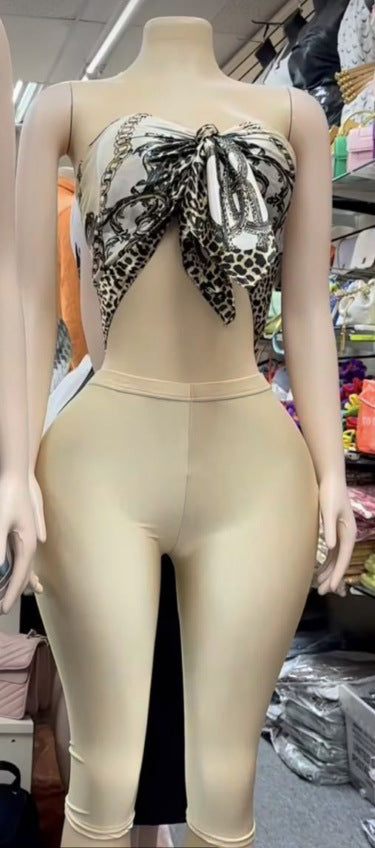 Fashion Women's Printed Strapless Sexy Two Piece Shorts Set 18