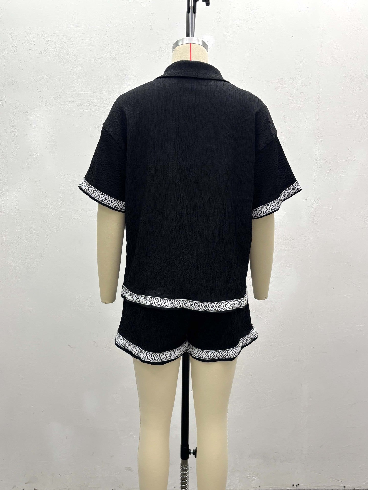 African Women's Summer Contrast Color Turndown Collar Short Sleeve Shirt & Shorts Casual Two-Piece Set 10