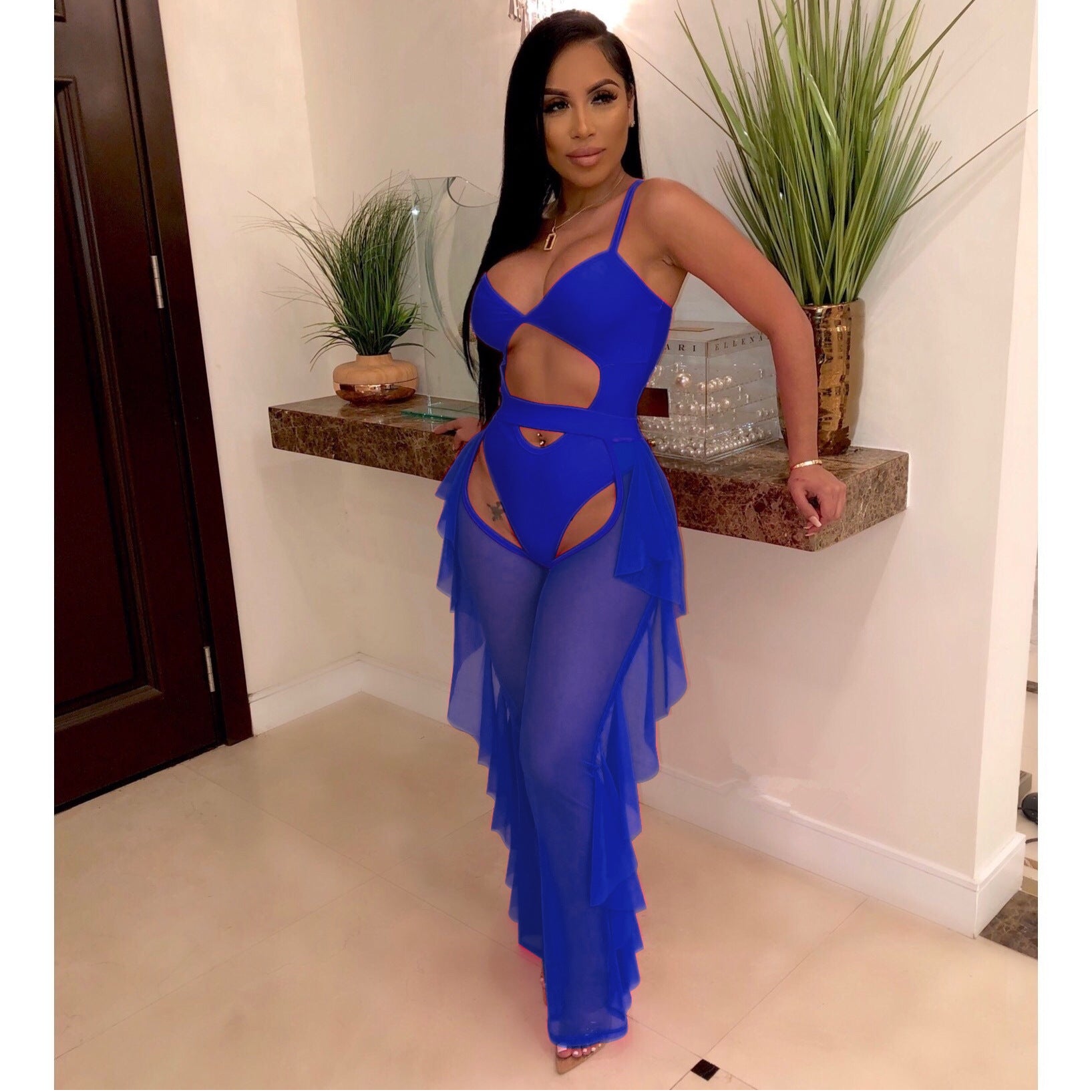 Women Sexy Solid Mesh Swimwear Two-piece Set 7