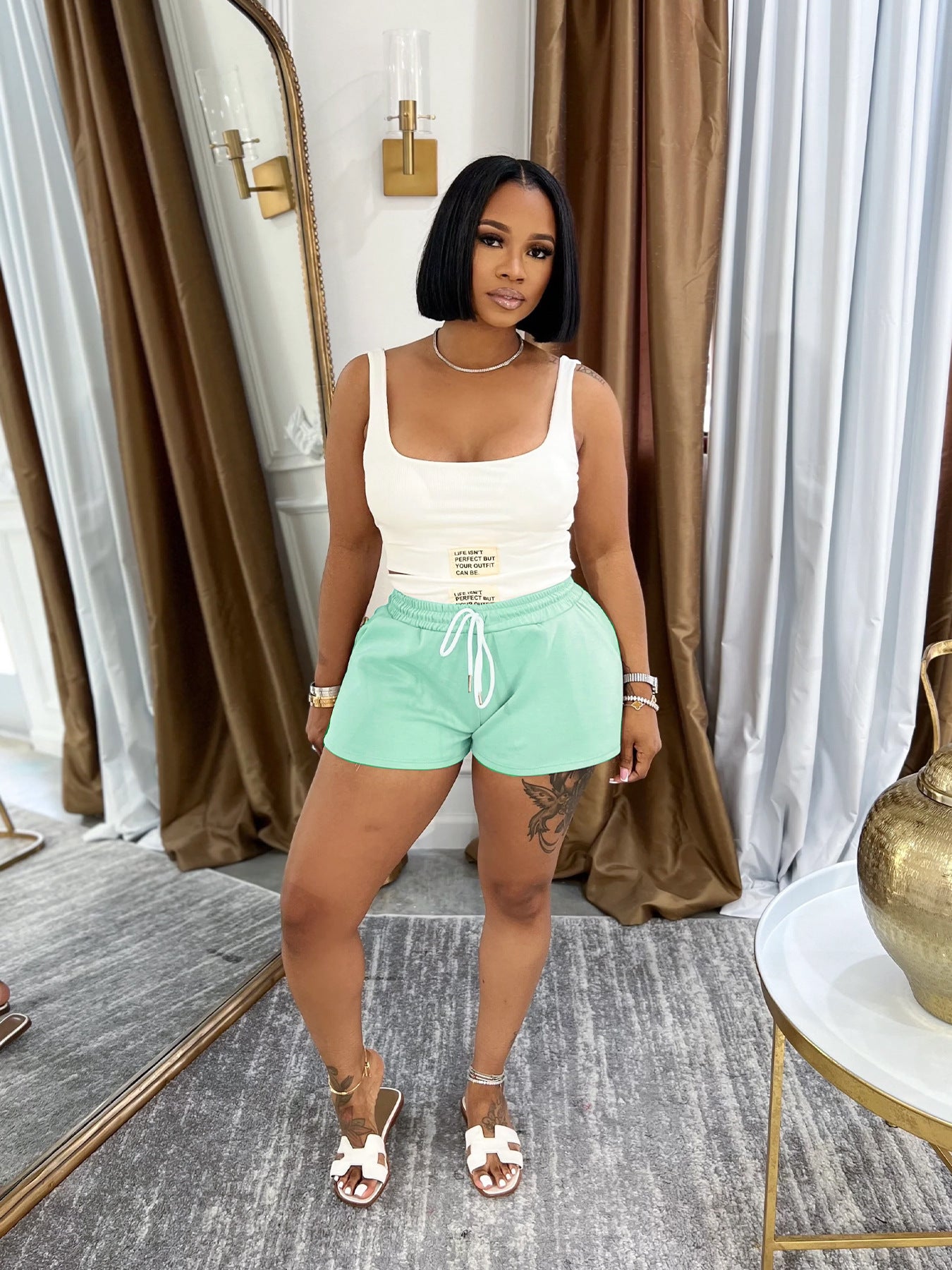 Women Summer Two Piece Set Solid Sports Tank Top and Shorts Two Piece Set 9