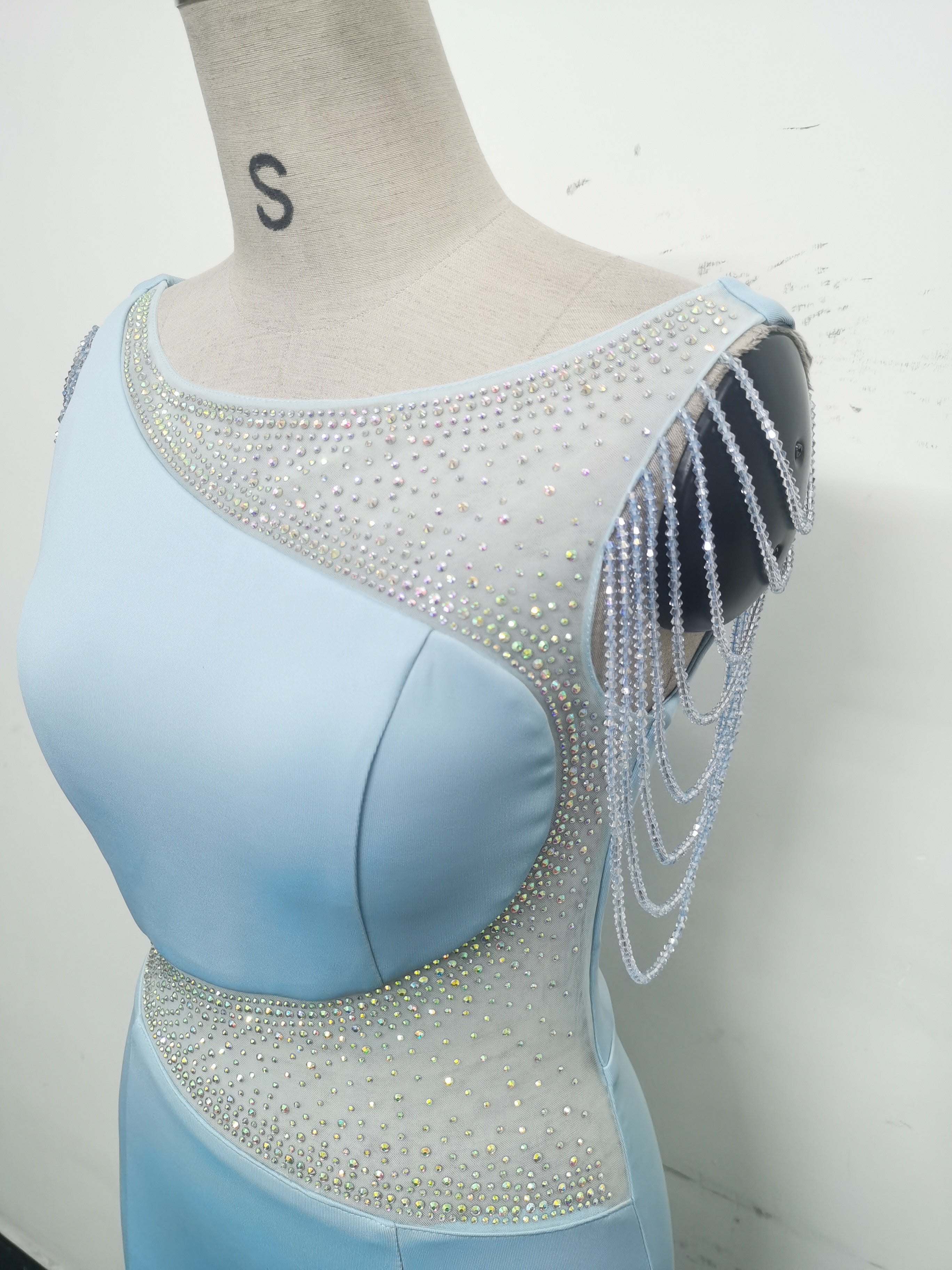 Women Beaded See-Through Mesh Split Evening Dress 24