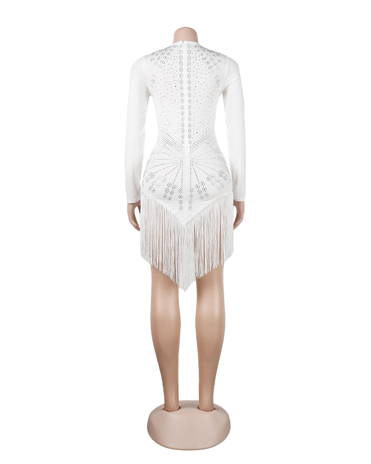 Women Sexy Long Sleeve Rhinestone Fringe Bodycon Dress 27