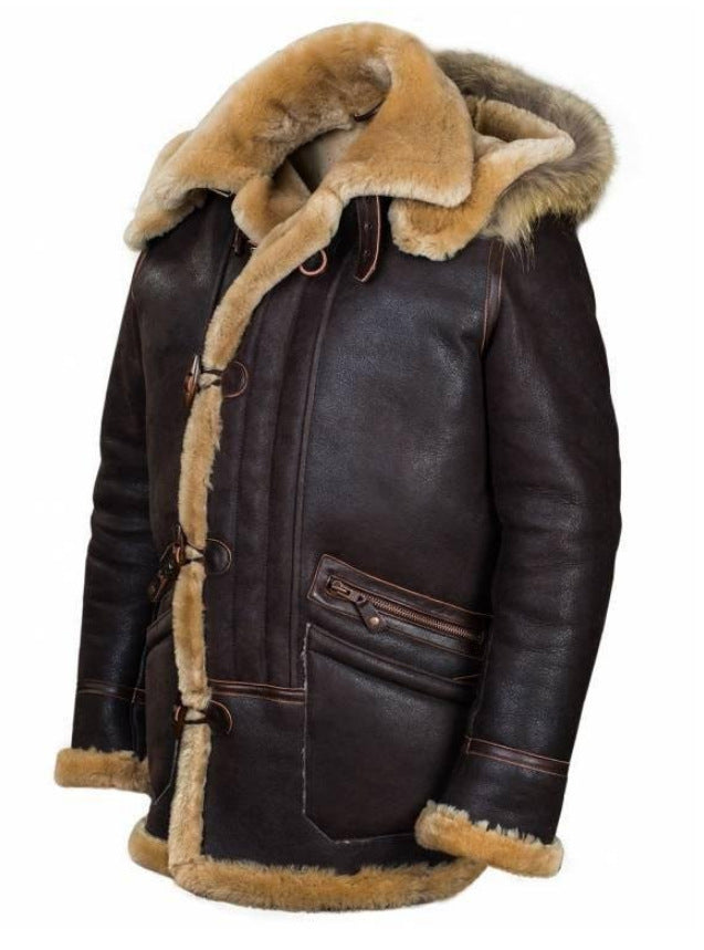 Men's zipper pocket hooded Faux furry jacket 4