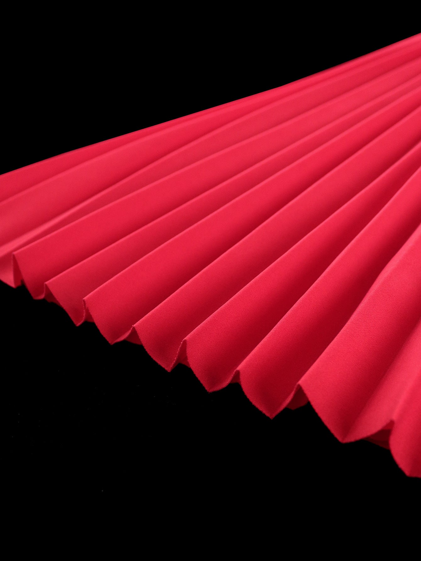 Spring Summer Chic Turndown Collar V-Neck Red Pleated Elegant Dress 9