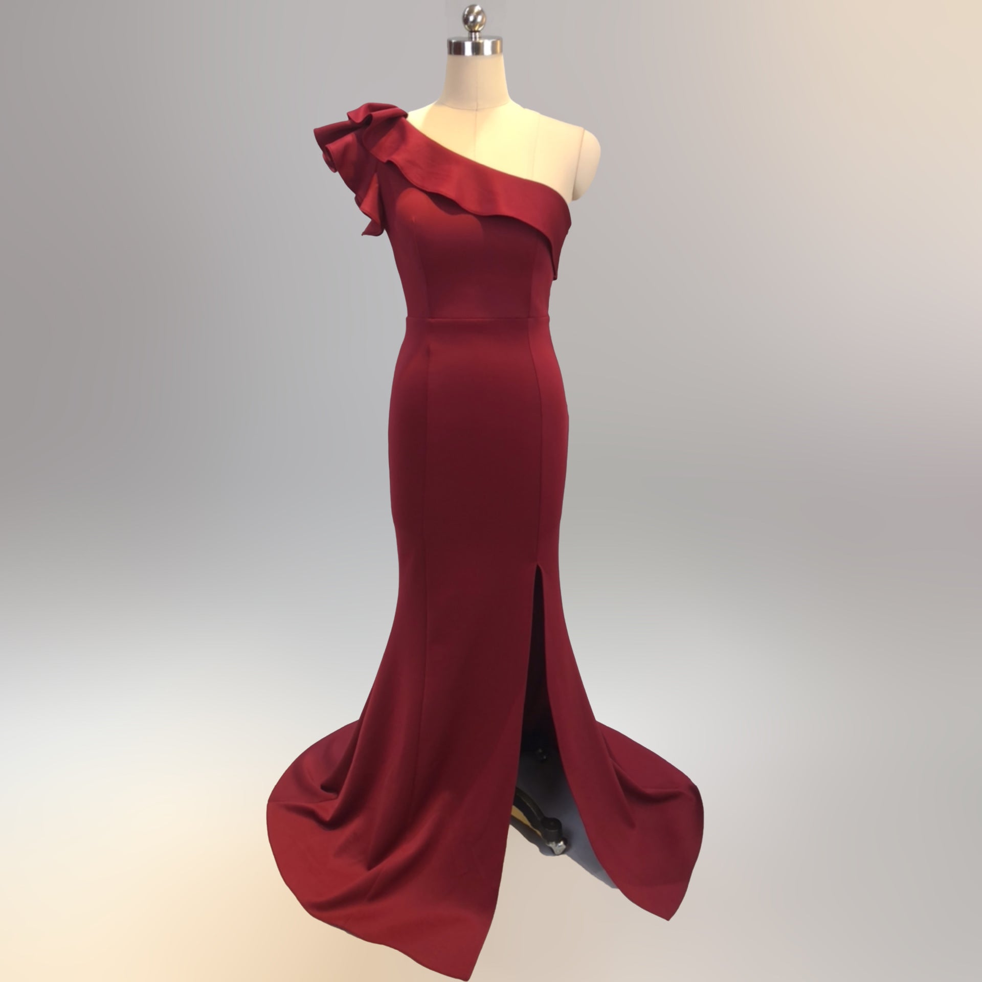 Women Summer Formal One Shoulder Shoulder High Slit Mermaid Evening Dress 4