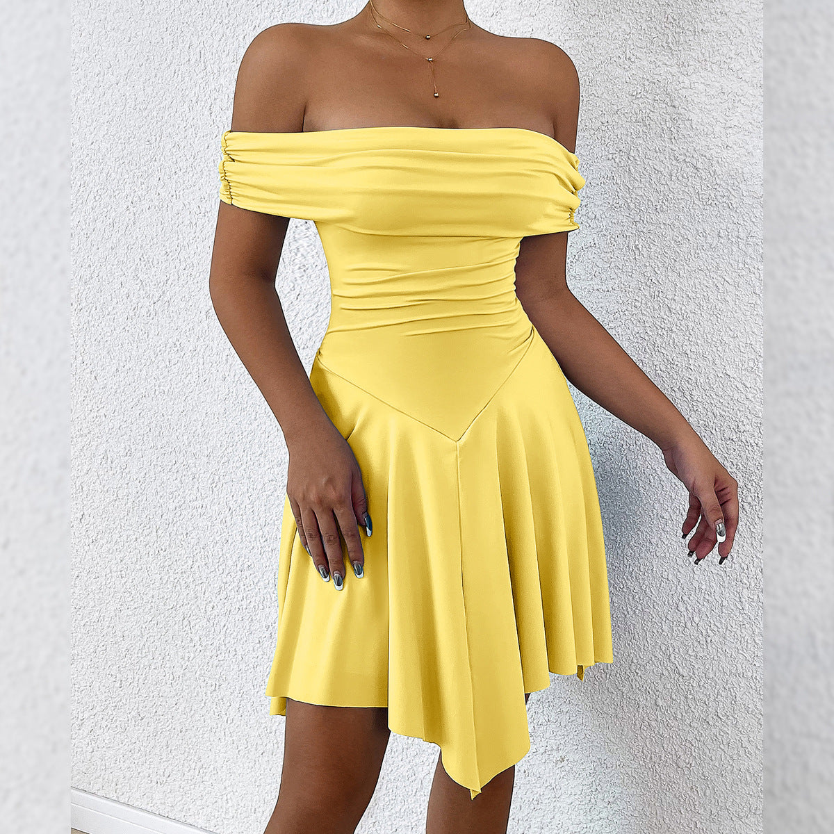 Women Summer Off Shoulder Irregular Strapless Off-shoulder sexy dress 6
