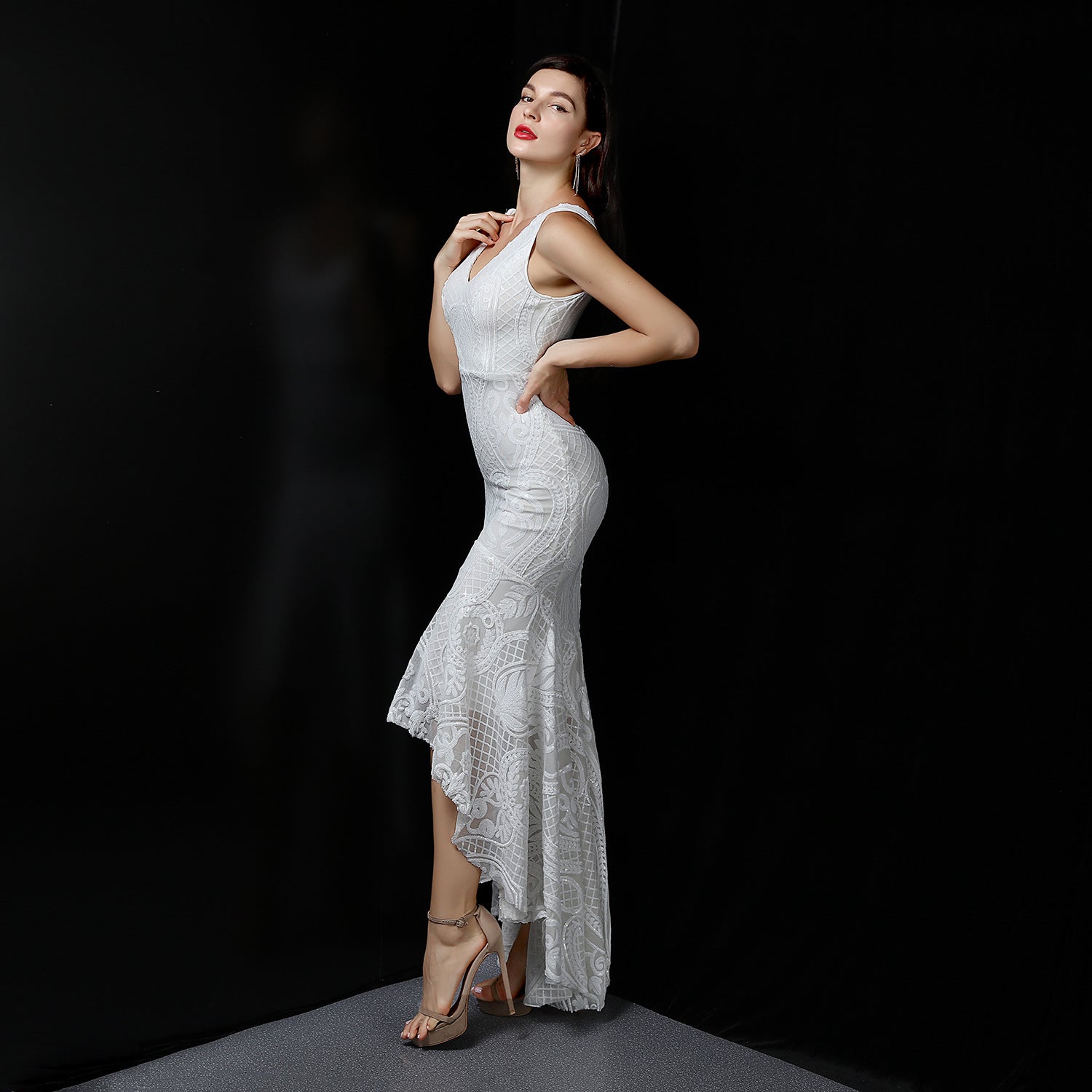 Evening dress female v-neck sexy sequins mermaid party dress dinner dress 7