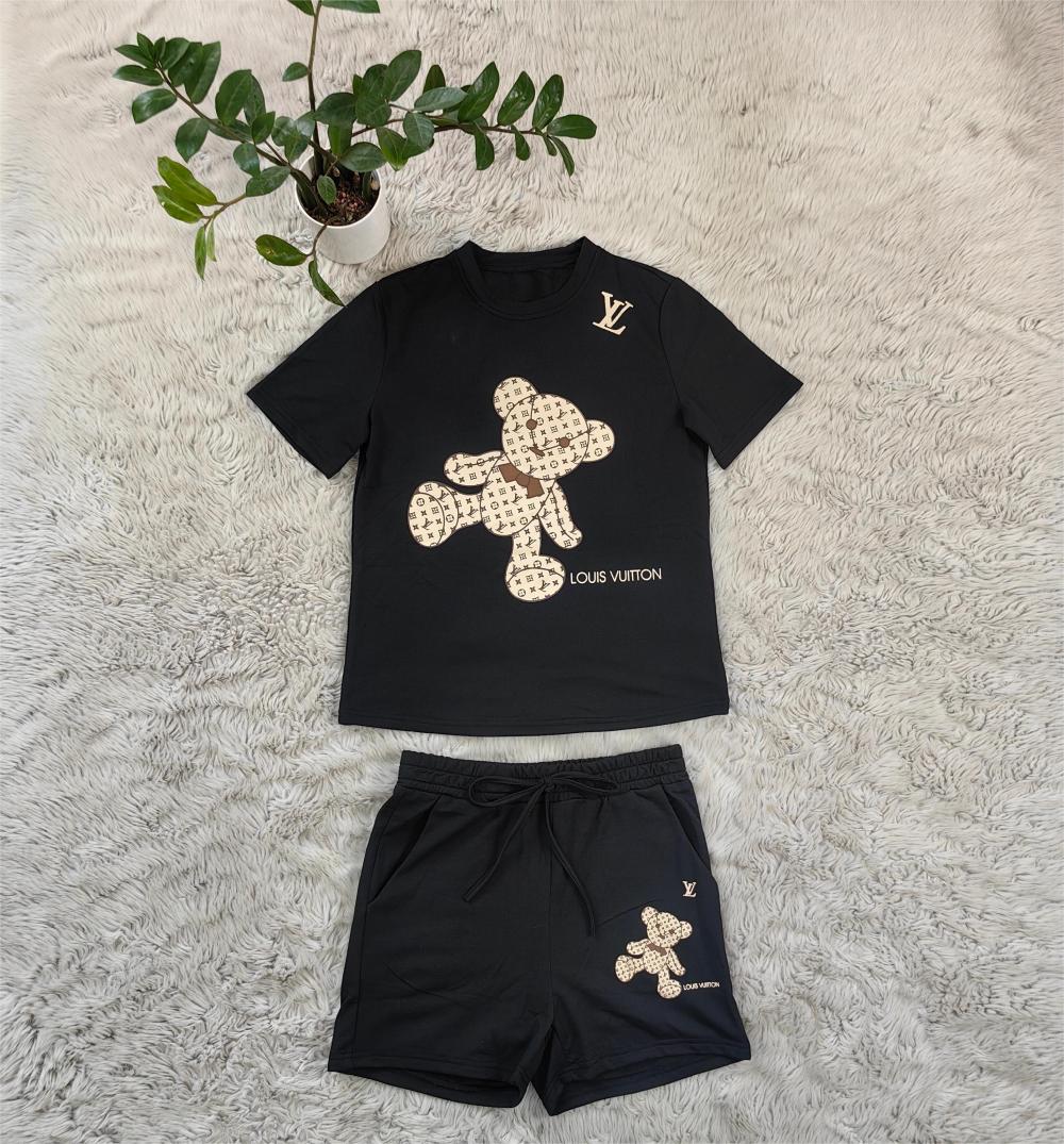 Bear Printed Short Sleeve Two Piece Shorts Set 5