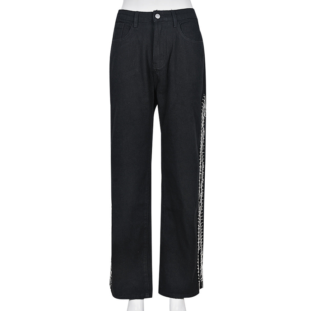 Women's Summer Style Trendy Split Chain Denim Pants 10
