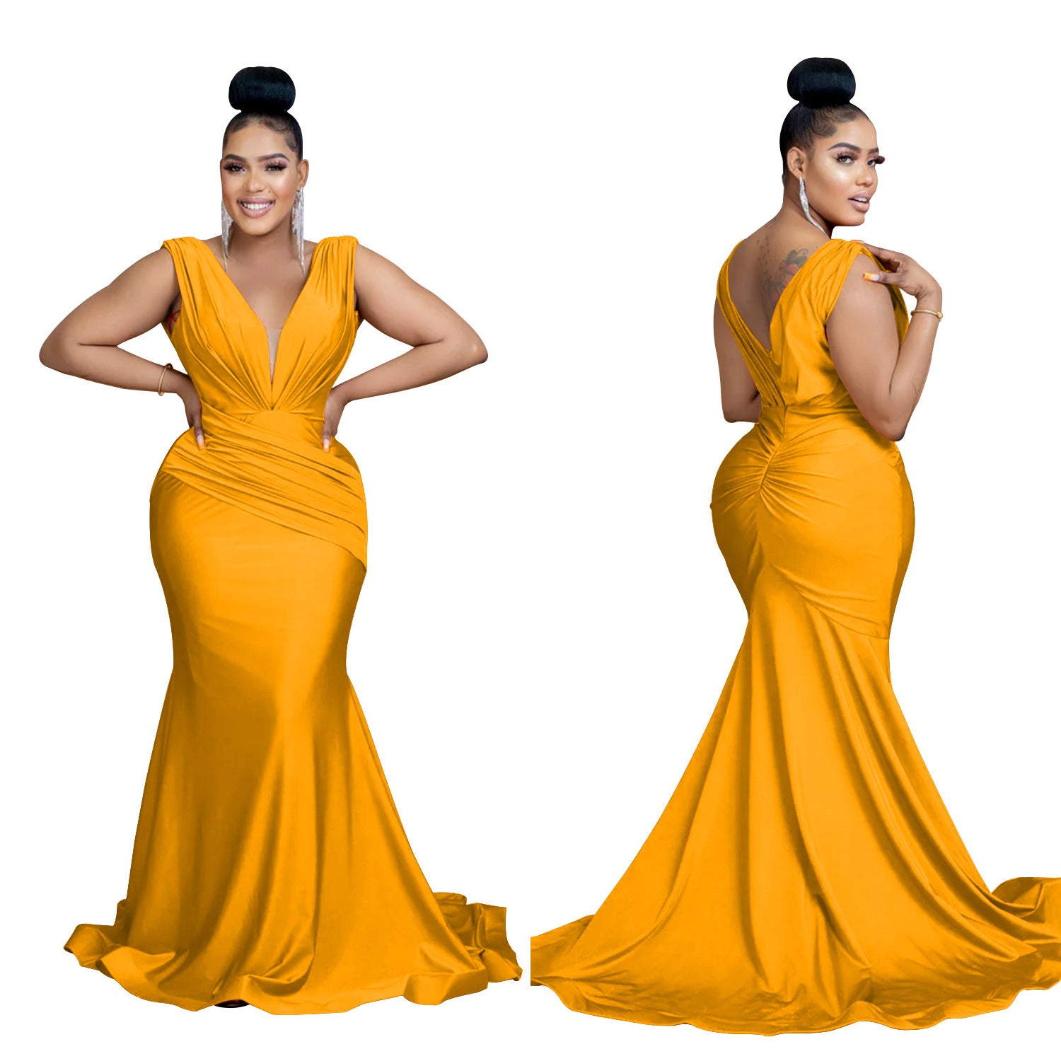 Women Solid V-Neck Sleeveless Pleated Maxi Dress 12